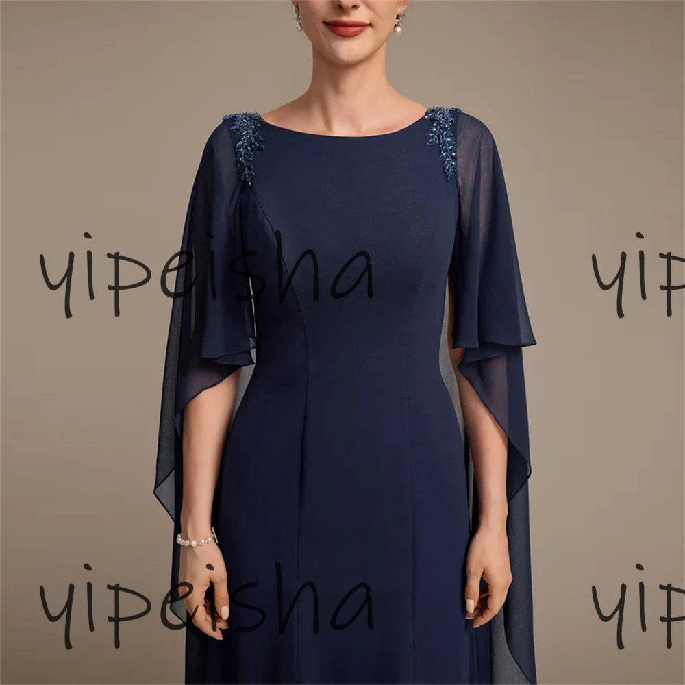 A-line elegant Simple Dark Navy sleeveless Exquisite Mother of the bride dress Lace Sequined Crew Evening party dress