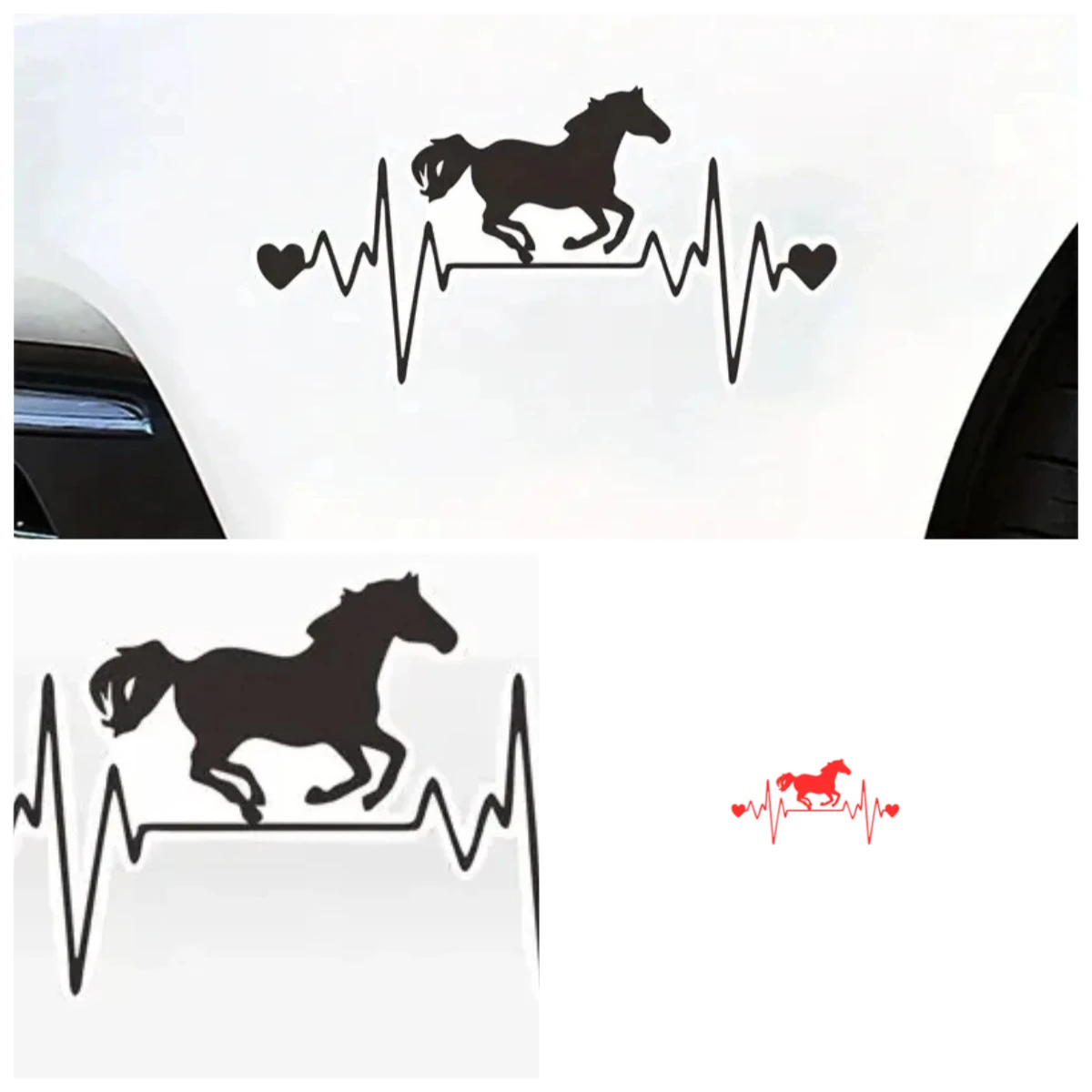 

Horse running heartbeat pattern car sticker, waterproof car decal, car-shaped fun stickers and decorations.
