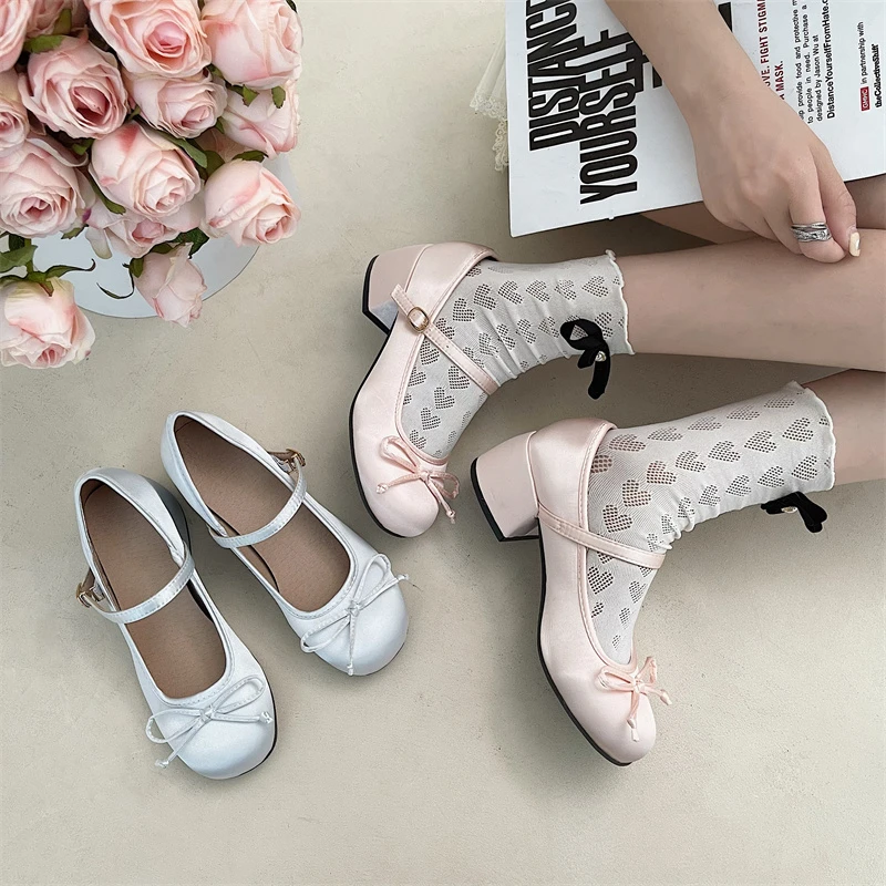 Neue dicke Ferse Schuh elegante Schleife Lolita Schuhe College Girls High Heels Pumps Mode Frauen Sandalen Tanz schuhe Mary Janes Schuhe