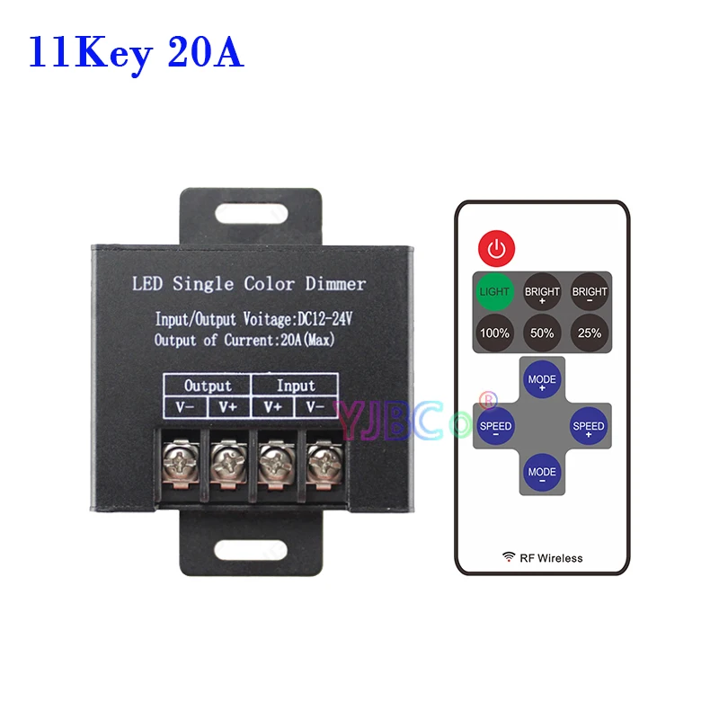 12V 24V LED Single Color Dimmer 3Key 11Key wireless Remote 8A 20A 30A Dimming Switch Lights Tape Controller for LED Strip