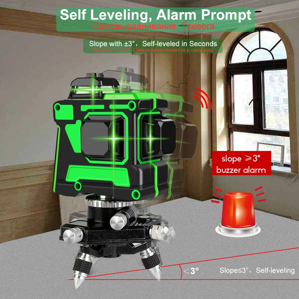 Green Laser Level 16/12/5/3/2 Lines 4D 3D Level Self-Leveling 360 Horizontal and Vertical Cross Super Powerful Laser Beam Lines