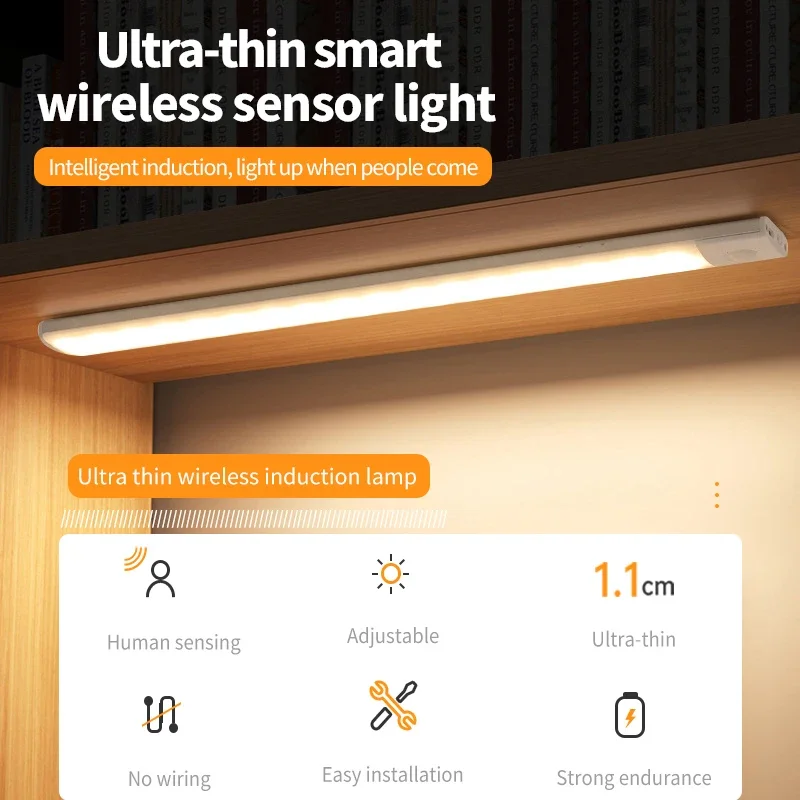 

Motion Sensor Night Light USB Rechargeable Wireless Lamp Under Cabinet Led Lights for Kitchen Cabinet Bedroom Wardrobe Lighting