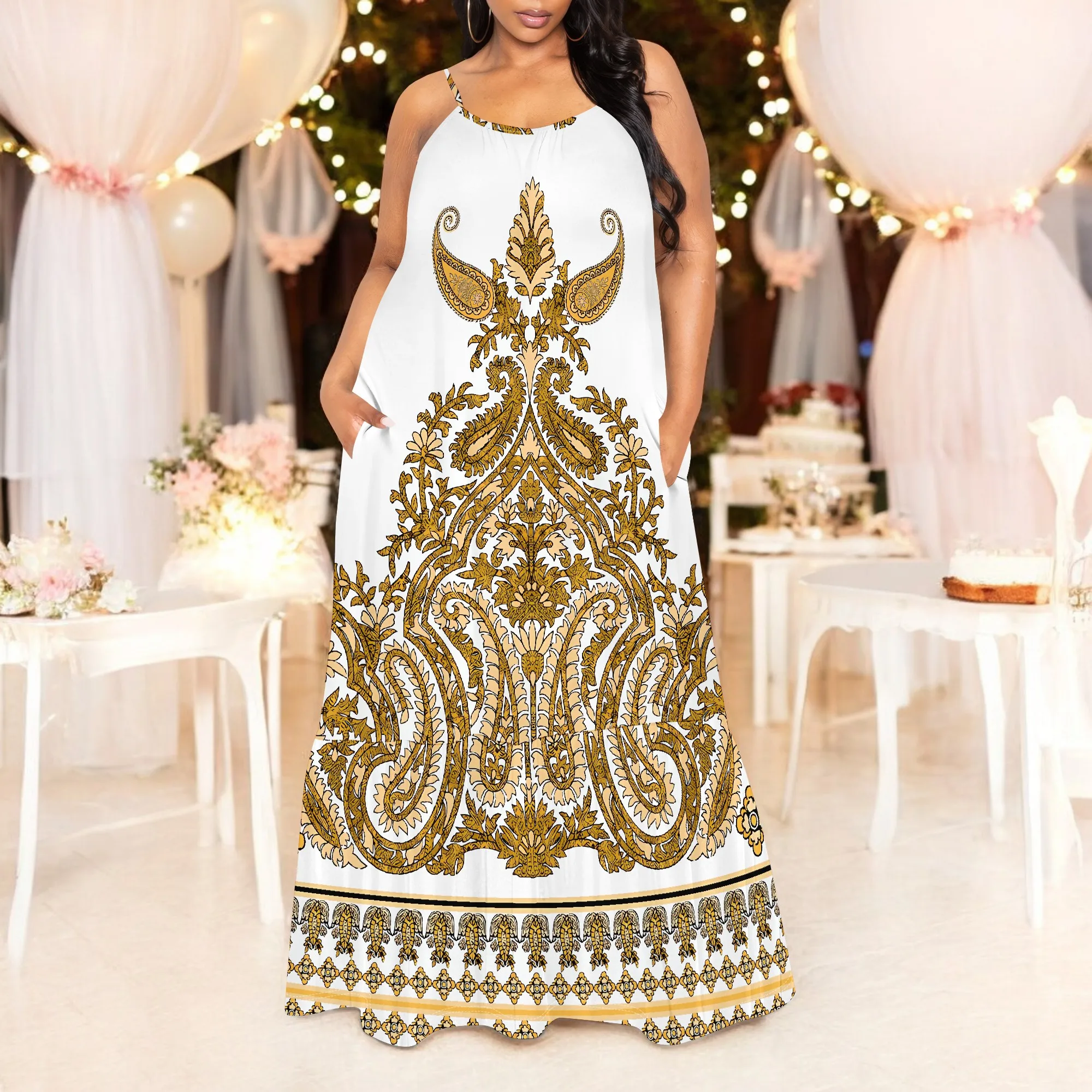 女性のセクシーなオフショルダーバックレスボディコンマキシドレスファッションプリントカジュアルパーティードレスポケット付きドレス