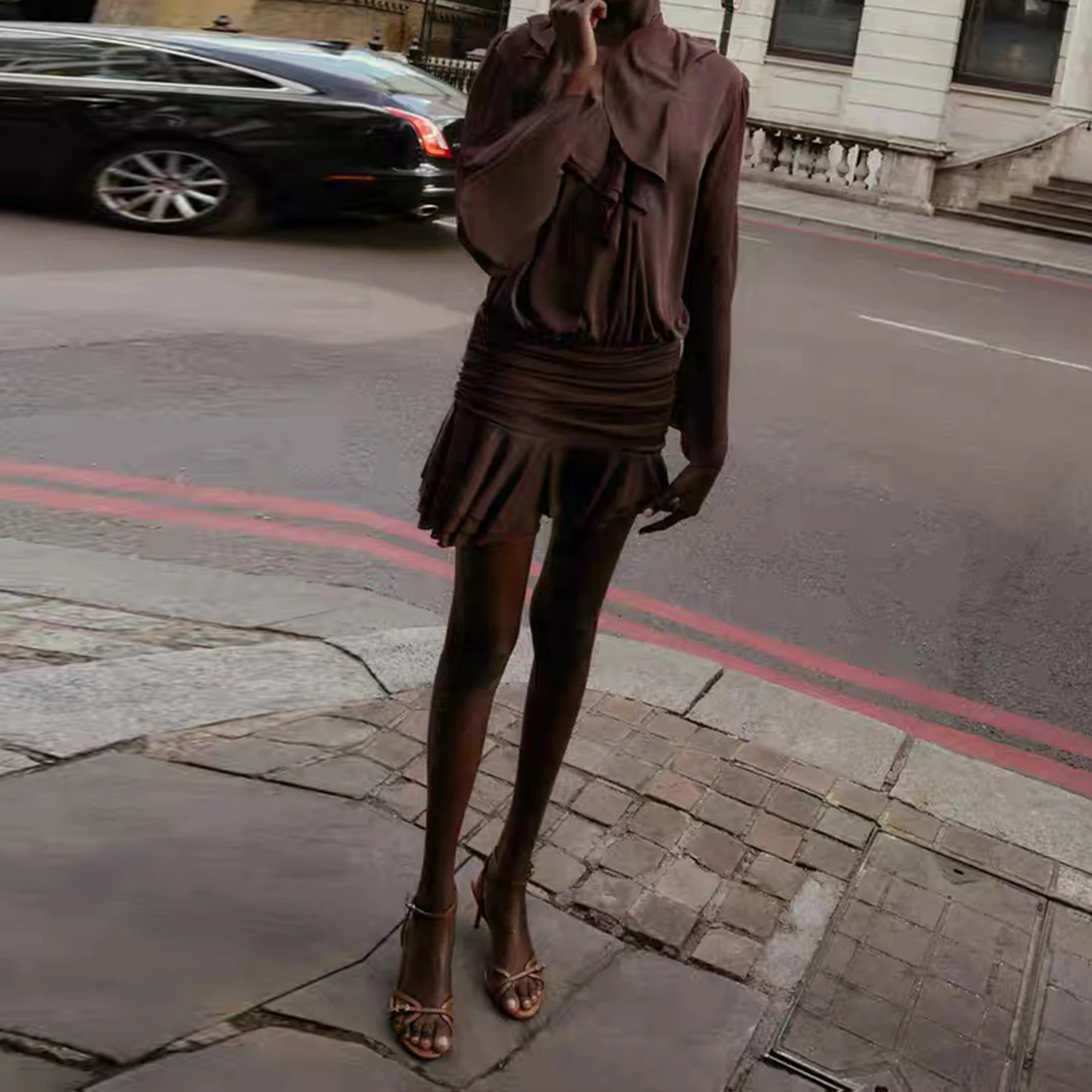 Faionable em camadas decoradas dr feminino sle casual v-ne longo sve dr outono 2025 nova chegada marca z