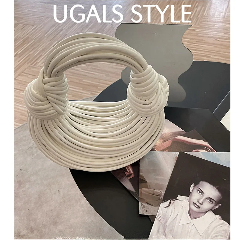 Handcrafted Noodle Rope Knot Cloud Shape Handbag Women's Fashion Soft Shoulder Bag for Party Youth Style Zipped Closure Dumpl...
