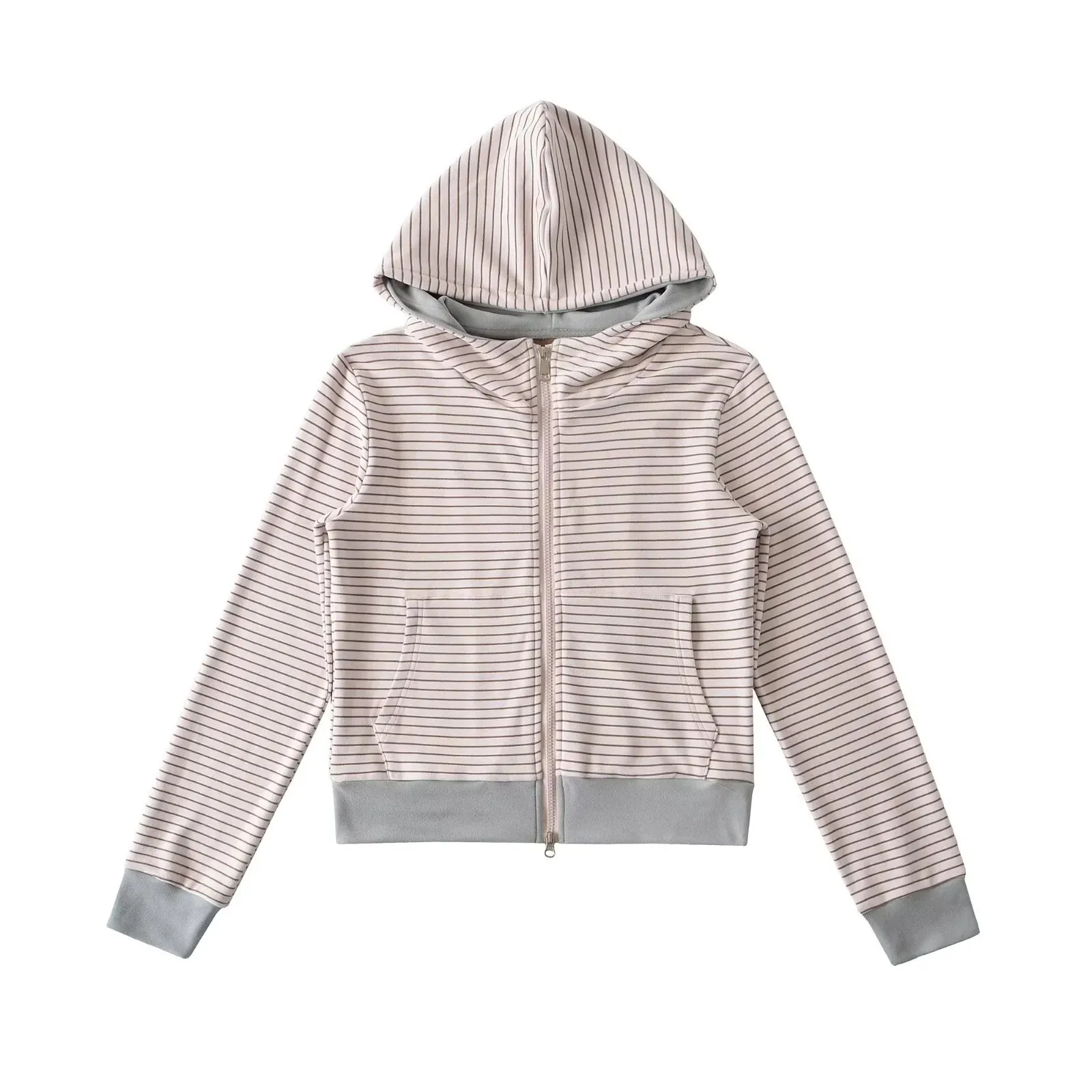 

Elegant Fashion Style Hooded Sweatshirt zipper Jacket For Women Lazy Style Loose Striped Color Block Cardigan Versatile Top A6TO