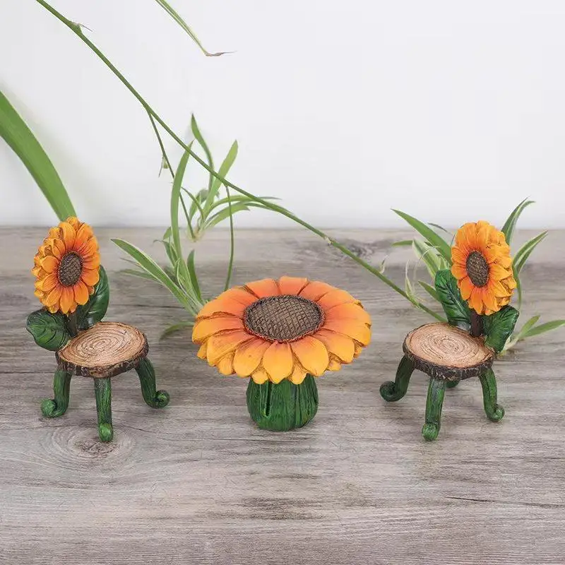 DIY Fairy Garden Miniature Sunflower Table Chairs Ornament Statue For Landscape Bonsai Pot Dollhouse Home Garden Craft Decor