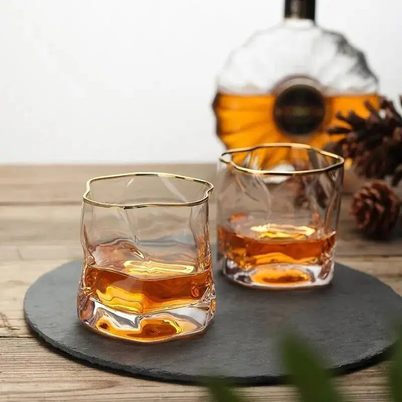 Japanese Edo Designer Crumple Paper Irregular Shape Crystal Faceted Der Whiskybecher Whisky Rock Glass Artwork Wine Cup