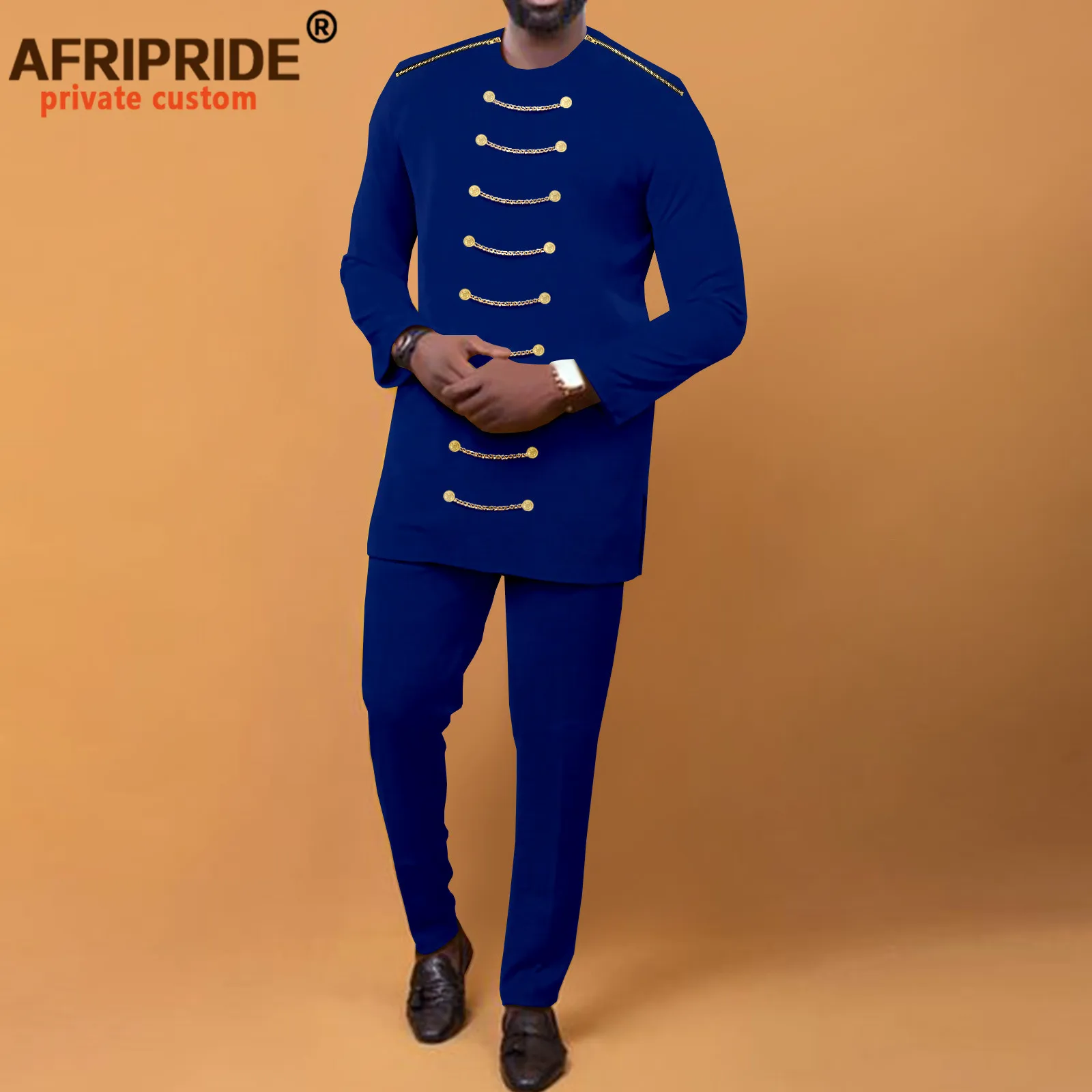 

African Men Clothing Zip Blazer and Ankara Pants 2 Piece Set Dashiki Attire Plus Size Outfits with Chain Bazin Riche A2216033