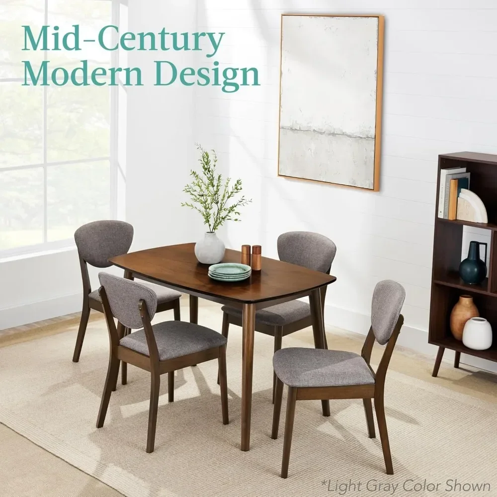 5-Piece Dining Set,Compact Mid-Century Modern Table&Chair Set for Home,Apartment w/ 4 Chairs,Padded Seats&Backrests,Wooden Frame