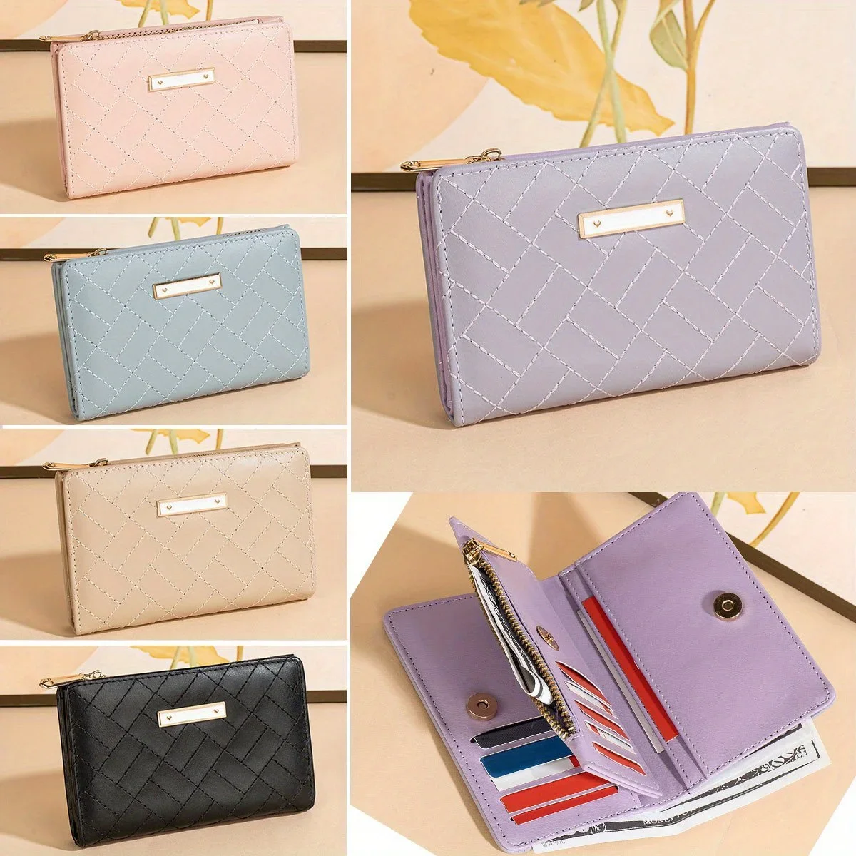 

New solid color women's medium and long wallet Korean version fashionable sweet style wallet card bag large capacity change bag