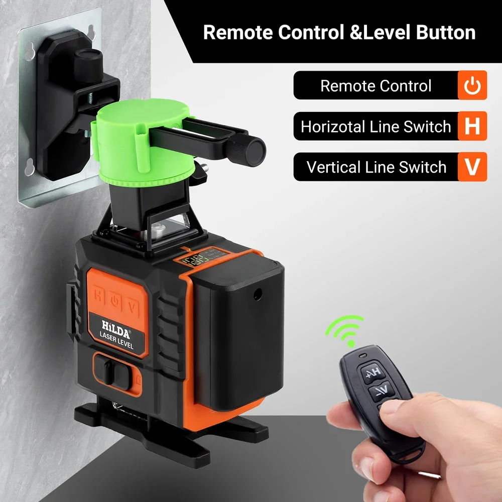 Imagem -04 - Nível Laser Verde com Li-ion Self-nivelamento Controle Remoto Suporte de Parede Integrado Ferramenta de Medição 16 Linhas 4d 360 Graus