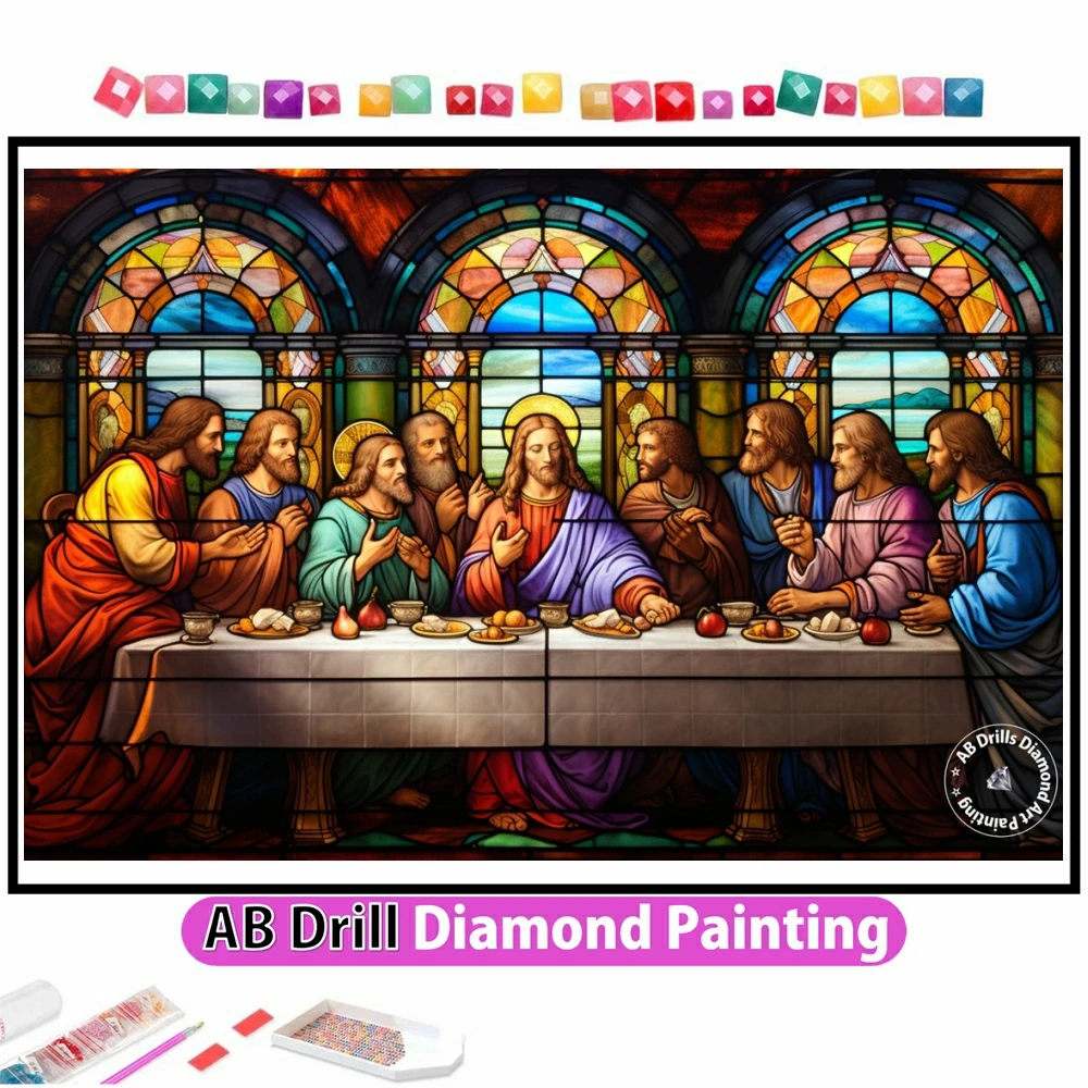 

The Last Supper Stained Glass 5D DIY AB Diamond Painting Mosaic Embroidery Cross Stitch Rhinestones Handicraft Home Decor New