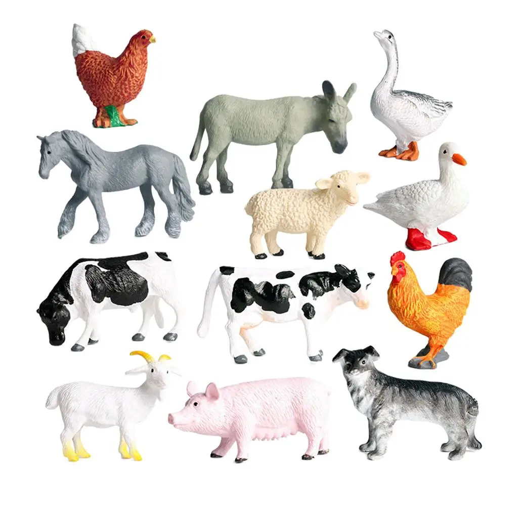 12 Pieces Realistic Simulation Farm Animal Model Kids Educational Toy Playhouse Decor