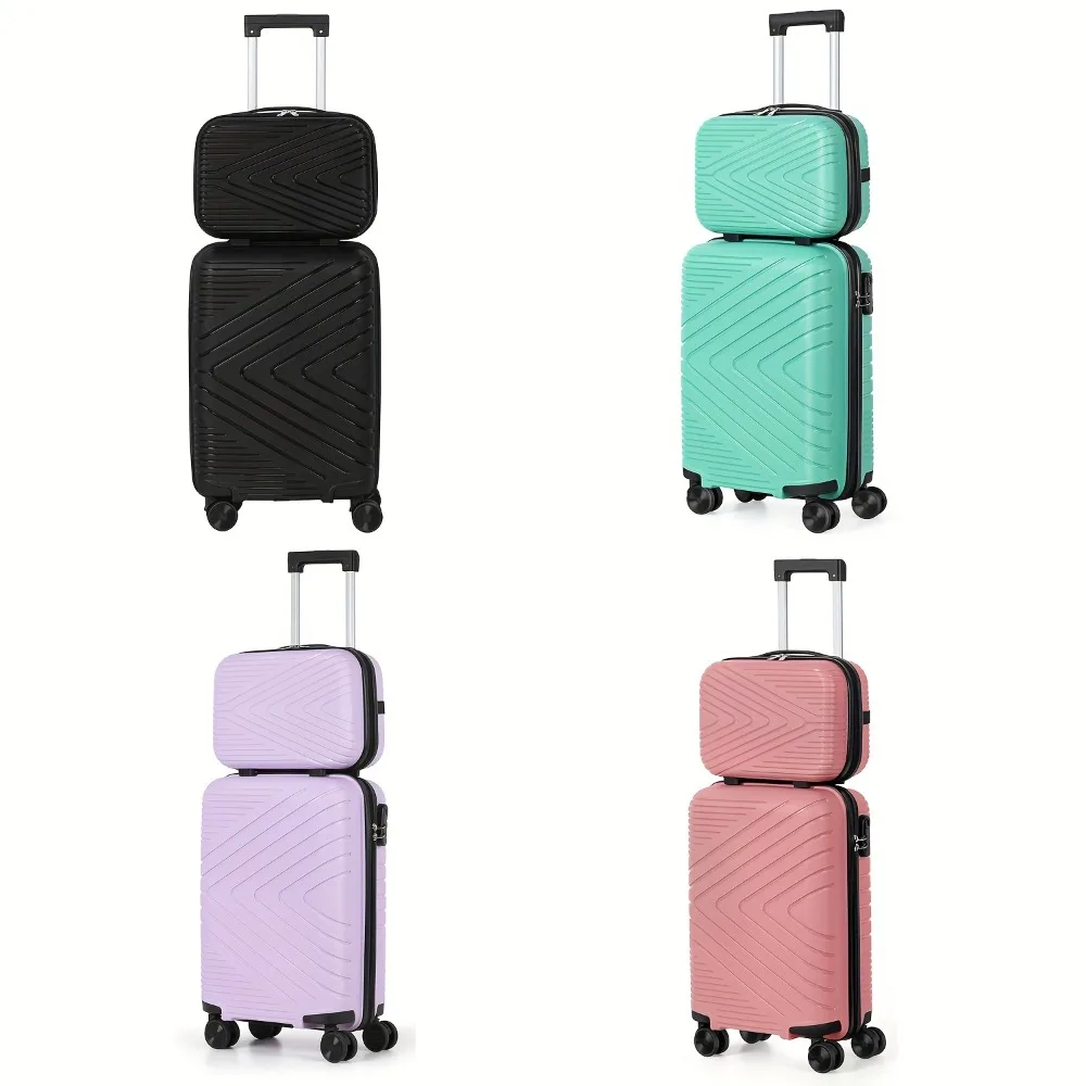 2pcs Lightweight Carry-On Luggage With Cosmetic Bag Set, ABS Material Suitcase With Aluminum Alloy Handle