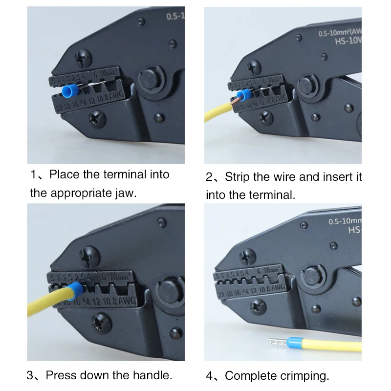 Ratschen-Crimpzange für Aderendhülsenklemmen und -hülsen – professioneller Drahtcrimpzange mit Ratschenmechanismus HS-10WF 35WF – Detail 9