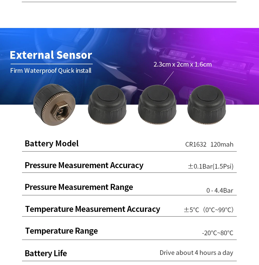 Smart TPMS Car Tire Pressure Alarm Monitor System 4 Sensors Display Solar Intelligent Tyre Pressure Temperature Warning