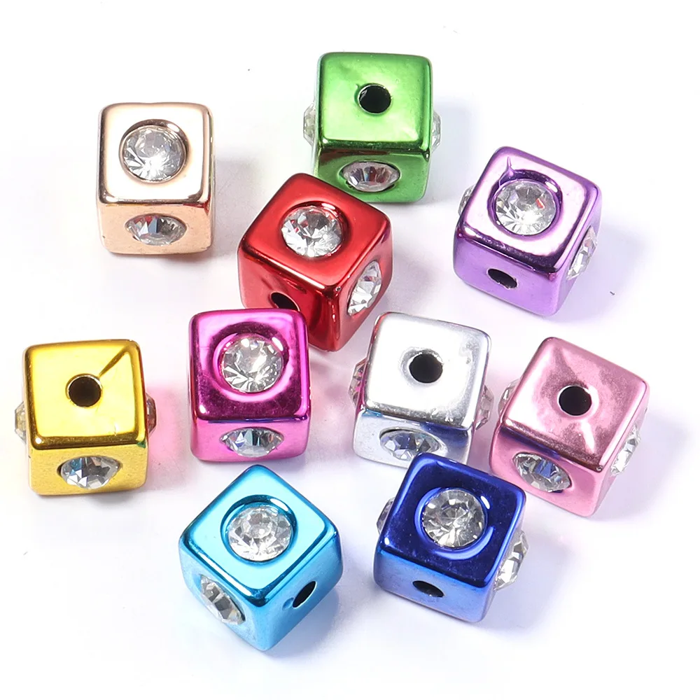 DIY Jewelry Findings Crystal Rhinestones Paved Colorful Cube Square Acrylic Beads Fit Fashion Pen Necklace Earring14mm 70pcs