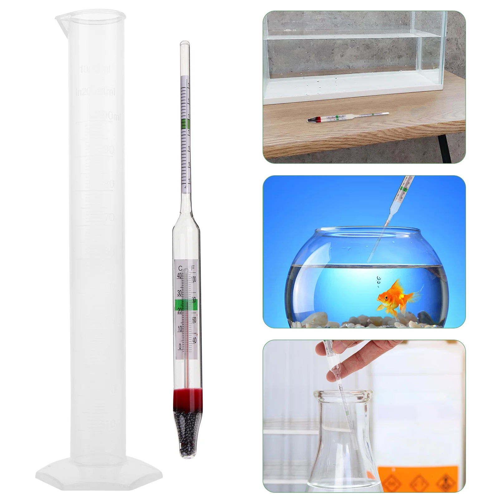 

1 set 1 Set Meter Kit Measuring Cylinder For Aquarium Water Testing Hydrometer Tool Portable Sea Water Quality Tester