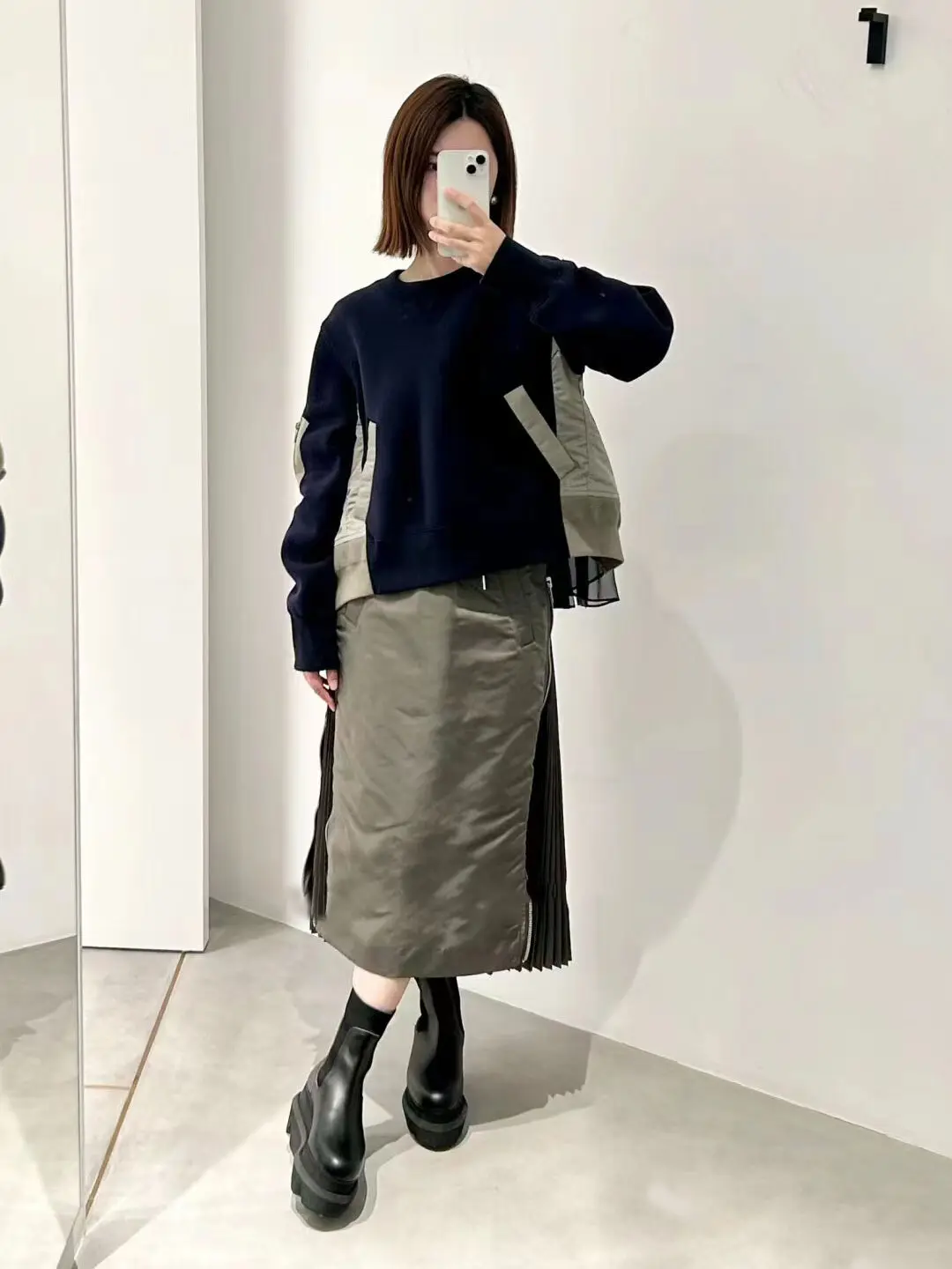 FOG SACAI Spring 2024 Loose Fit Color Blo Sweater round Ne Long Sve Casual Top for Women Cotton Polyester Blend