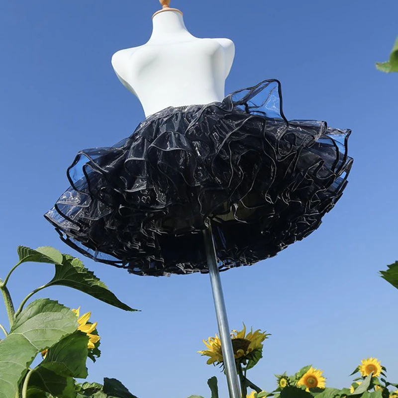 4 Tiered Lolita Petticoat Fluff Volume Underskirt Midnight Black Super Stuffed Petticoat Boneless Violent Skirt Support