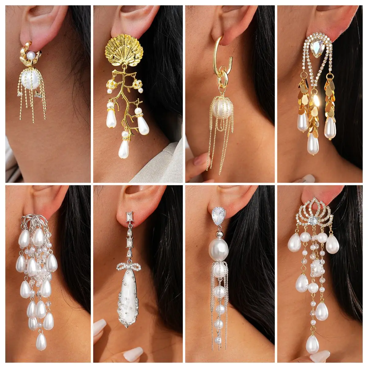 Tassel long pearl earrings light luxury high-end stud earrings temperament cold wind trend retro earrings