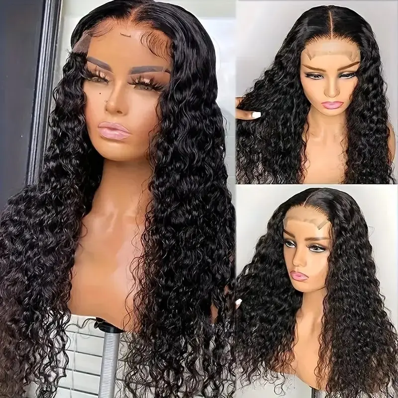 13x6 Lace Front Natural Black 5x5 Glueless 26 40 Inches Curly 150%  Full Wig  Deep Wave Frontal For Women Human Hair Wigs