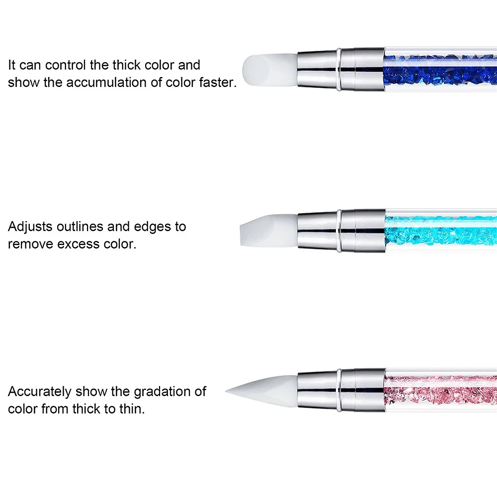 อุปกรณ์ทำสีเล็บแปรงซิลิโคนตกแต่งเล็บแบบสองหัวปากกาแกะสลักแบบ3D ผงแวววาวสำหรับแต่งเล็บ