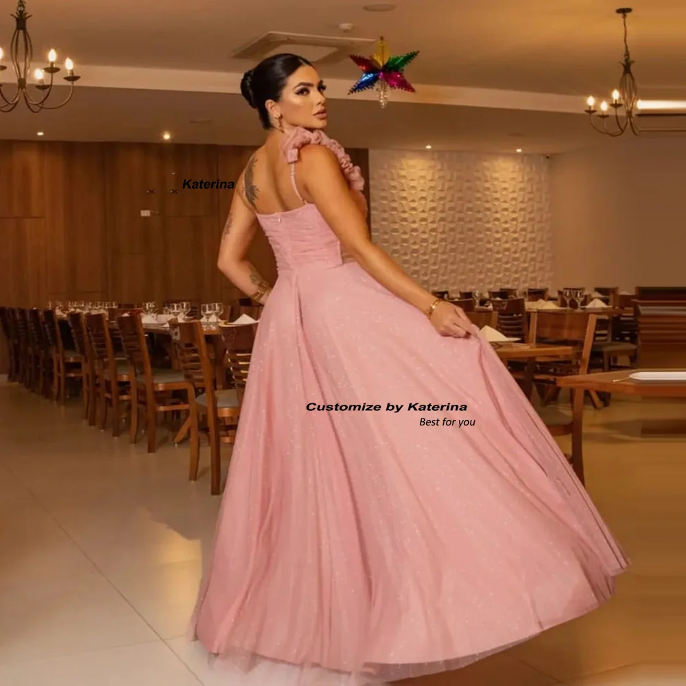 Katerina A Line Tulle Long Prom Evening Dresses One Shoulder Bowknot Floor Length Women Wedding Party Dress Formal Gown