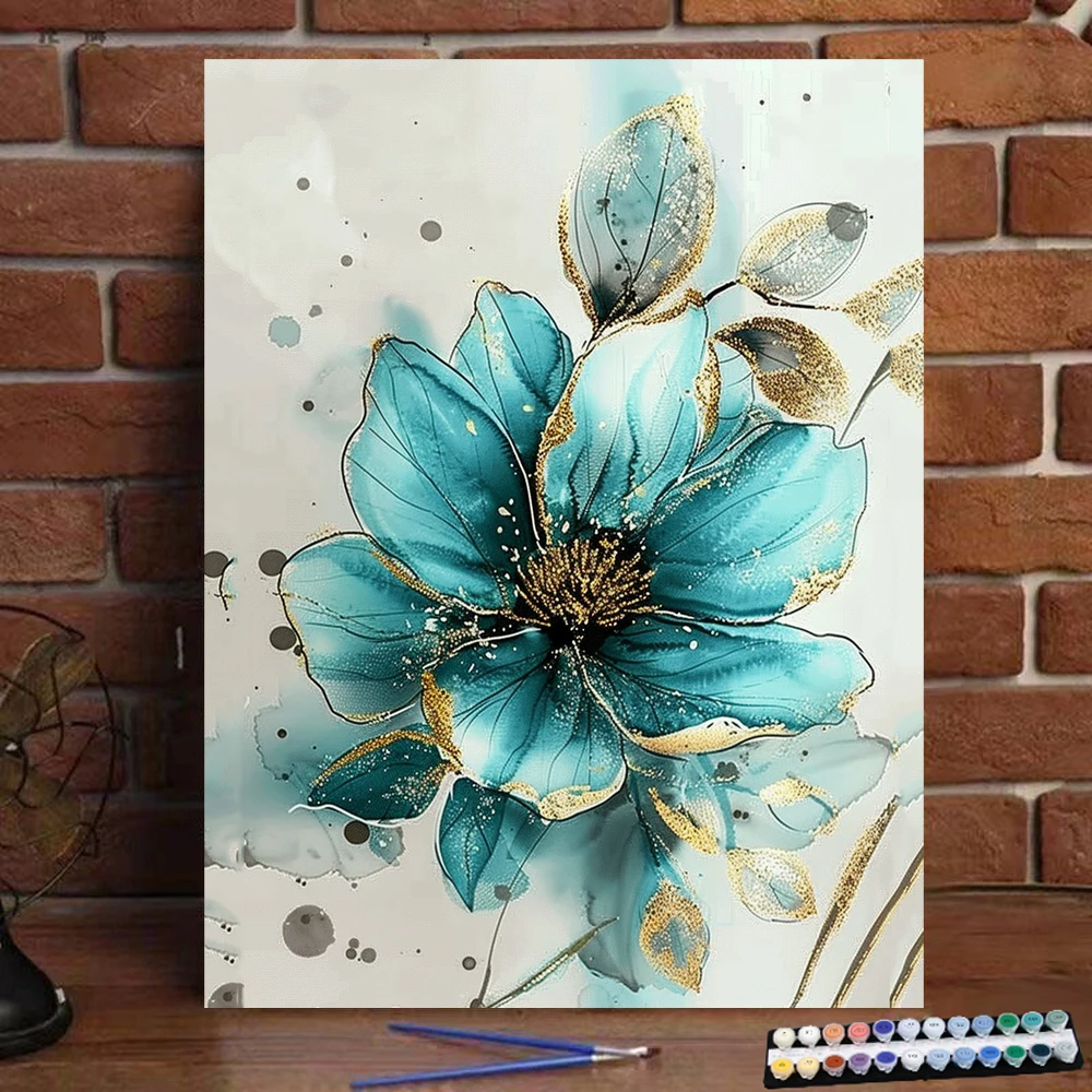 Pintura Digital Flor Azul Desenhada à Mão, Tinta por Número, Artesanal, Adulto, Infantis, Decoração de Parede, Arte, Presente