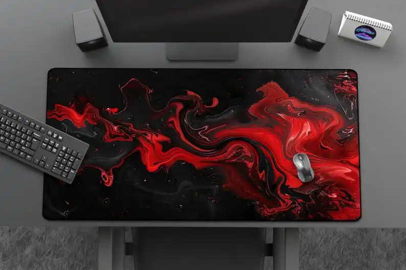 Cool Black and Red Mousepad, Abstract Lava Flow Desk Mat, Large Mousepad for Gaming & Home Office, Cool Gift for Gamer