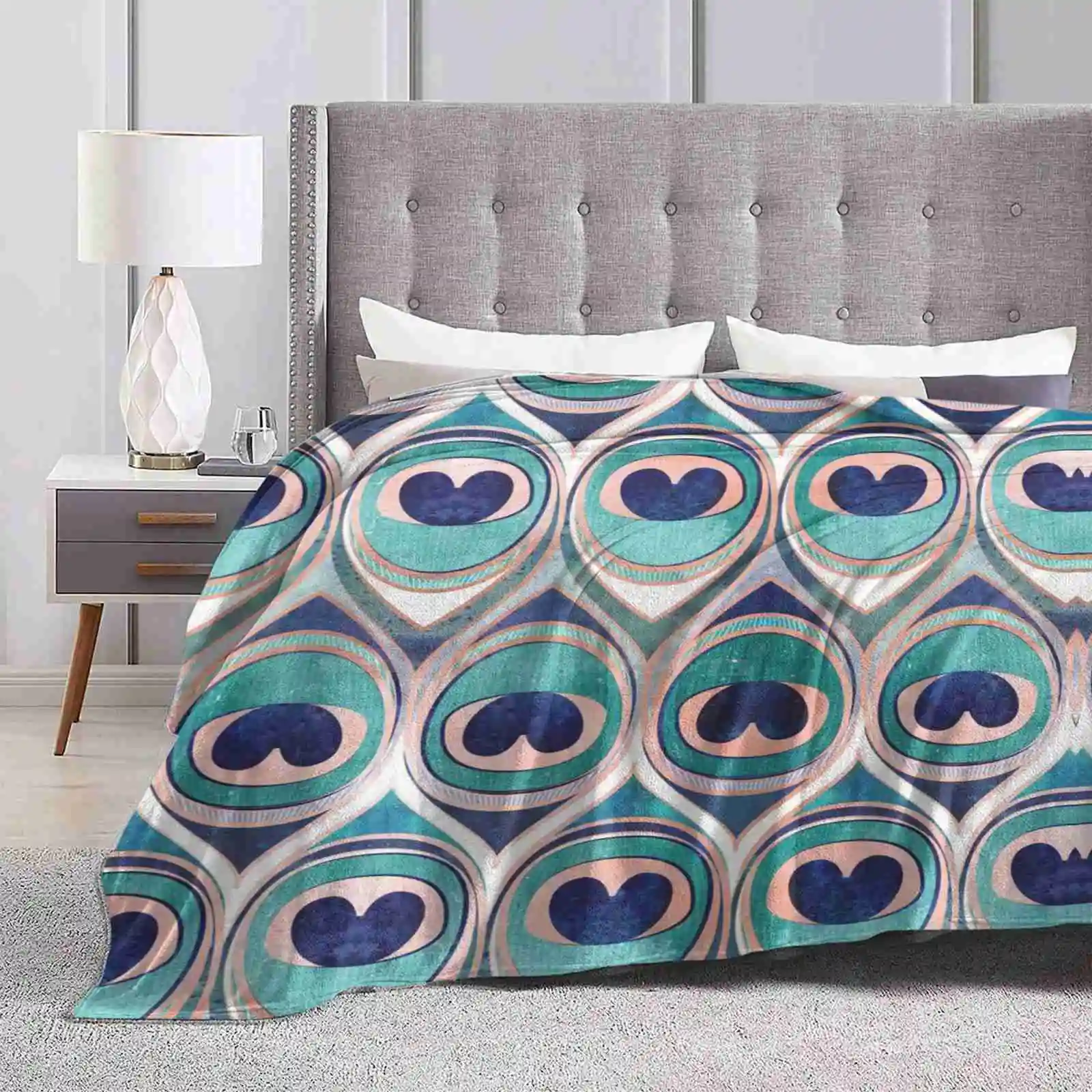 Peacock Feathers Eye / / Teal Blue And Metal Coral Rose Four Seasons Comfortable Warm Soft Throw Blanket Feathers Illustration