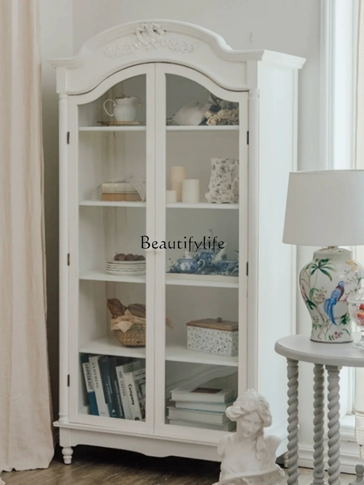

yj7 Floor Bookshelf Storage Rack with Doors Bedroom Integrated Wall-Mounted Home Handicraft Display Cabinet Vintage Style