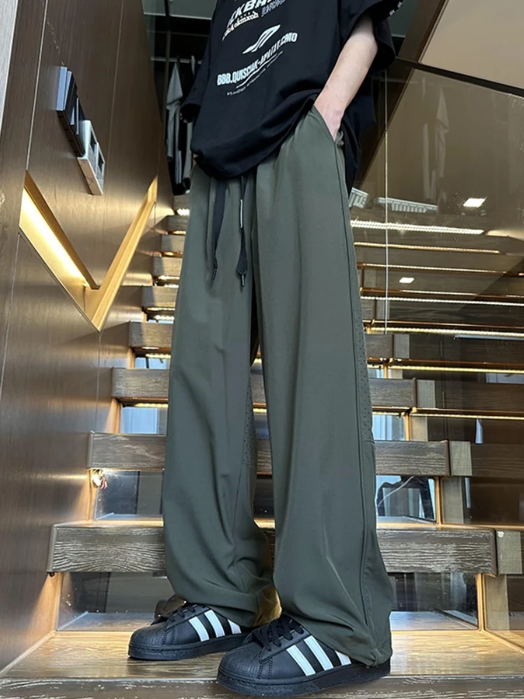 

Легкие быстросохнущие мужские летние спортивные брюки из дышащей ткани с вставками, прямого кроя, свободные, для молодежи, повседневные