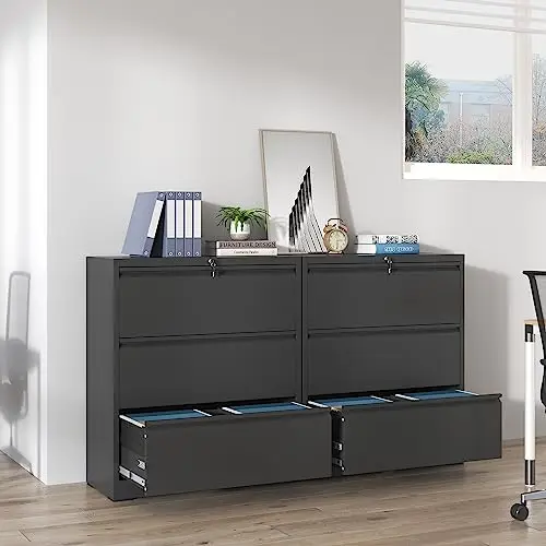 Lateral Metal File Cabinets 3 Drawer,Black Locking Filing Cabinet | Wide Steel Storage Cabinet for Office Commercial