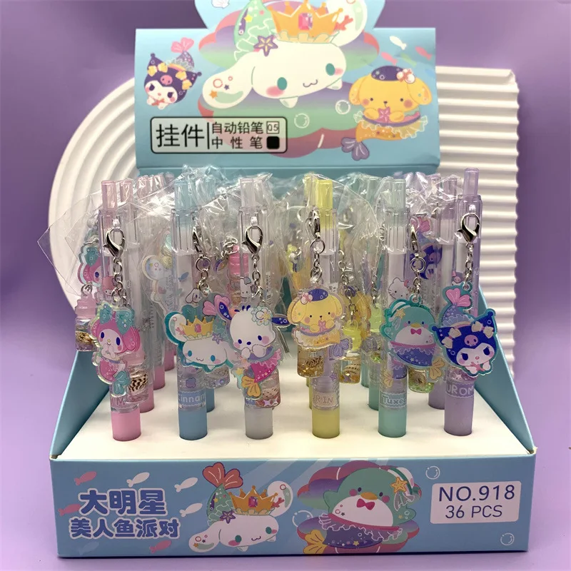 Imagem -02 - Sanrio Kuromi Kawaii Gel Pen Pingentes Canetas Material Escolar Estudante Bonito Escrever Boxed Papelaria Novo Atacado 18 Pcs 36 Pcs