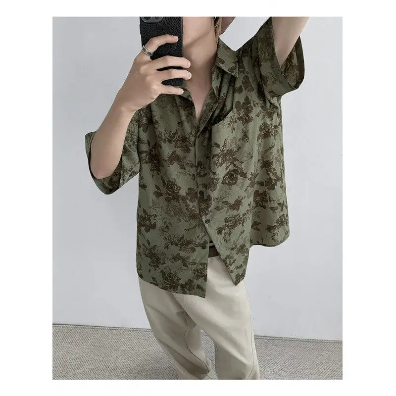 Summer Short Sleeved Shirt Men Fashion Printed Casual Shirt Men Streetwear Korean Loose Flower Shirt Mens Hawaiian Shirts