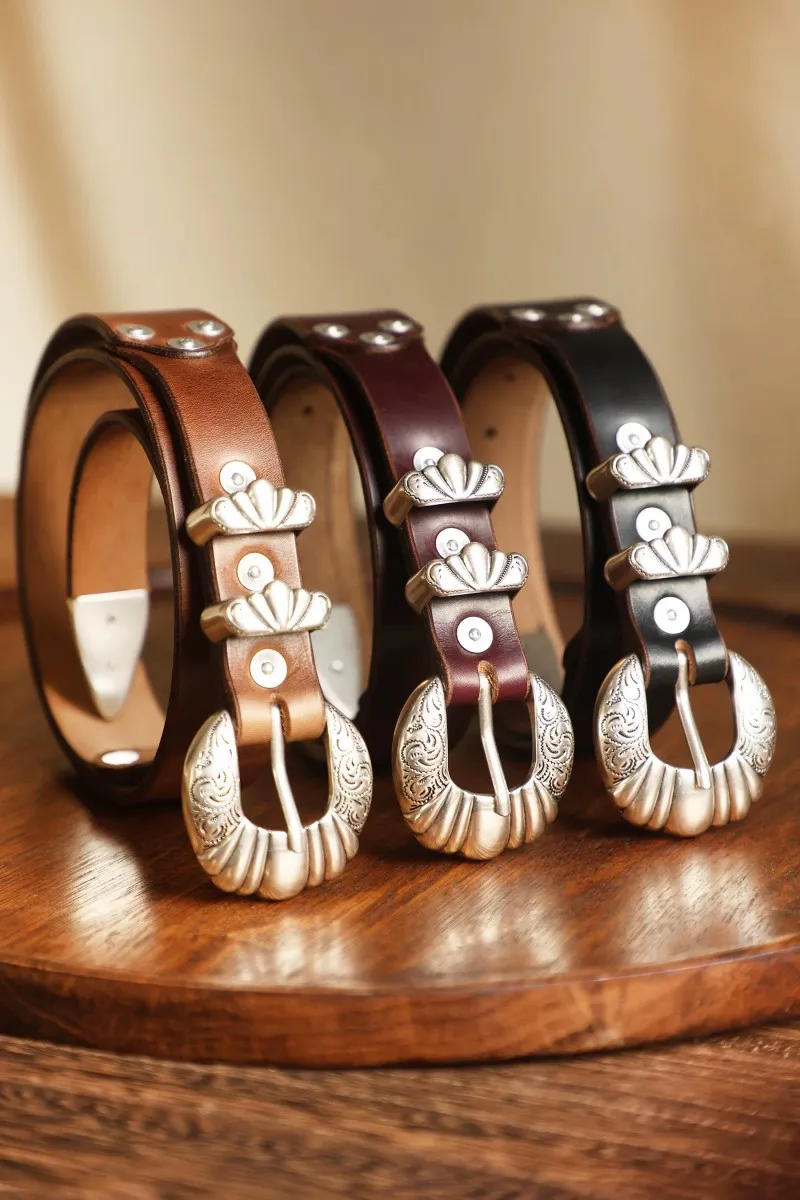3.5cm Vintage Western Belt, Hand Engraved Floral Scroll Tooled Leather Belt, Heavy Duty Horween American Leather Waist Strap