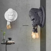 Modern Simulation Resin Gorilla Wall Lamps Personalized Retro Animal LED Bedroom Bedside House Decors  Lighting Fixtures