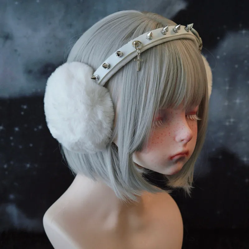 秋と冬のイヤーウォーマー冬のアクセサリーオリジナル手作りショートリベットクロスぬいぐるみイヤーマフパンクイヤーマフヘッドバンド