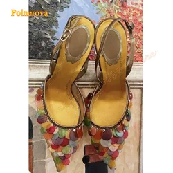 Colorful Scale Pointed Toe Sandals Stiletto Buckle Women Shoes Wedding Party HIgh Heels Plus Size 2024 New Zapatos Para Mujere