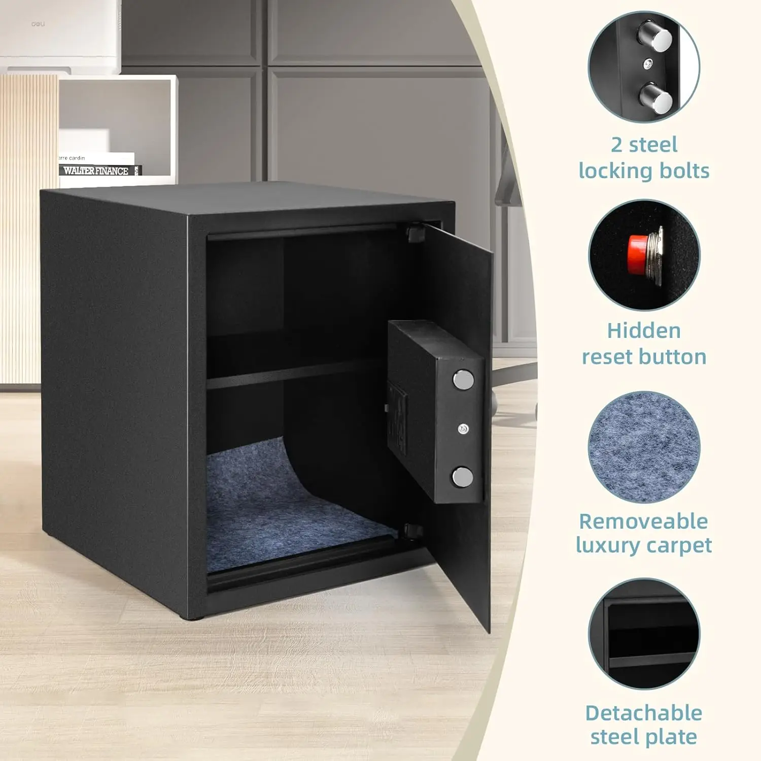 Safe Box, 1.7 Cubic Feet Security Home Safe Box, Electronic Digital Keypad, Alarm System, W/Removable Shelf, Money Box for Money