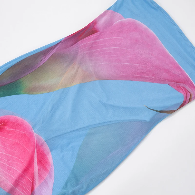 CUTENOVA letnia nowa damska kwiatowy Print szyfonowa fałszywa dwuczęściowa długa sukienka bez ramiączek seksowne przezroczyste sukienki wakacyjne