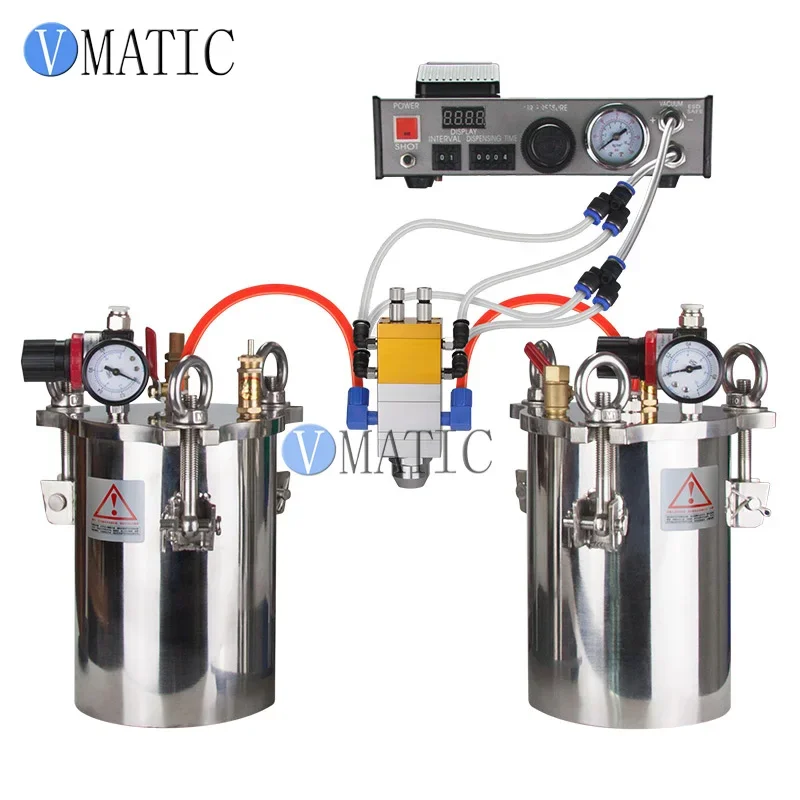 Free Shipping Automatic Dispenser Set + Stainless Steel Air Pressure Tank + Double Action Two Cylinder Liquid Dispensing Valve