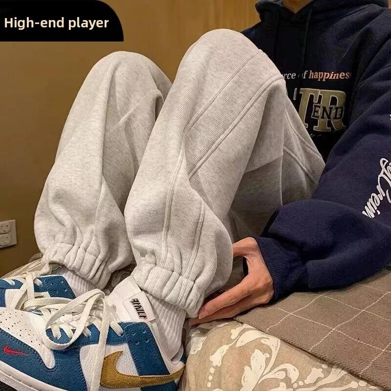 

Мужские свободные брюки на флисовой подкладке с завязками, осень-зима, новый стиль, повседневные спортивные брюки, теплые свободные спортивные штаны в американском стиле