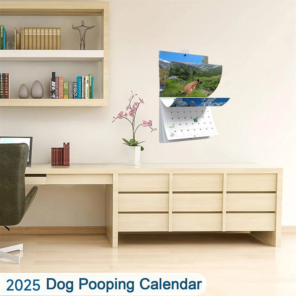 Calendario de pared de perro con diseño de cachorros que caca en lugares hermosos, calendario de pared de perro divertido, arte de pared, mordaza,