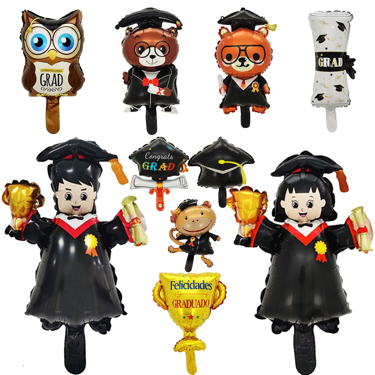 

10Pcs School Graduation Foil Balloons Trophy Student Doctor's Hat Helium Globos Congrats Ceremony Party Balloon Decoration