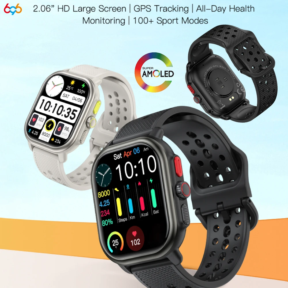 

696 Lady Blue Tooth Call 2.06" AMOLED Screen GPS Motion Trajectory Fitness Smart Watch Heart Rate Blood Oxygen Health Smartwatch
