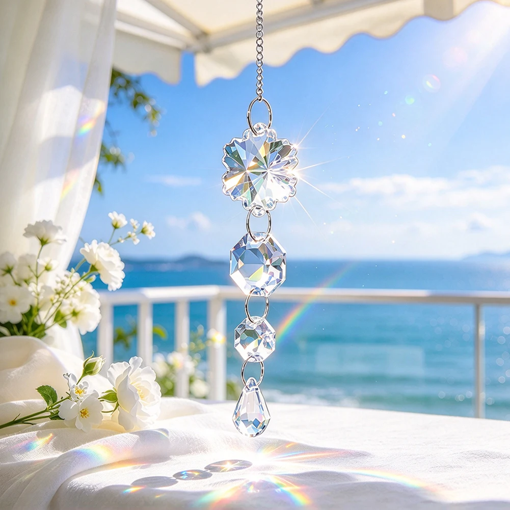 Gorgeous Crystal Suncatcher Christmas Hanging Ornament Flower Octagon Teardrop Prism Window Home Car Party Wedding Decor Gift