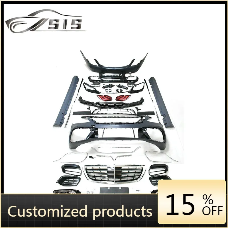 

S-Class W222 S63 Bady Kit Пластиковый материал 2014-2018 года Обвесы W222 Old to New Facelift Frony Бампер Боковые юбки Фара
